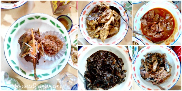 Bloem's 1. bebek crispy, 2. be siap pecel, 3. be sapi sere tabia, 4. gurita kesune cekuh, 5. be pindang bongkot.